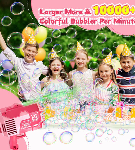 Bubble Machine for Kids 132 Holes Bubble Toys with Colorful Lights Bubble Blower for Toddlers Bubble Maker Gift for Indoor Outdoor Birthday Party Wedding, Pink