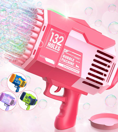Bubble Machine for Kids 132 Holes Bubble Toys with Colorful Lights Bubble Blower for Toddlers Bubble Maker Gift for Indoor Outdoor Birthday Party Wedding, Pink