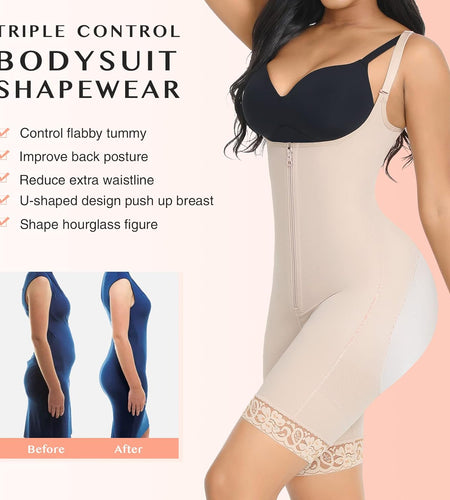 Shapewear for Women Tummy Control Fajas Colombianas Body Shaper for Women Zipper Open Bust Bodysuit Waist Trainer
