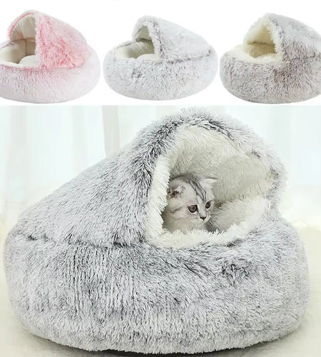 Winter Plush Pet Cat Bed round Cat Cushion Cat House 2 in 1 Warm Cats Basket Pet Sleep Bag Kitten Nest Kennel for Small Dog Cats
