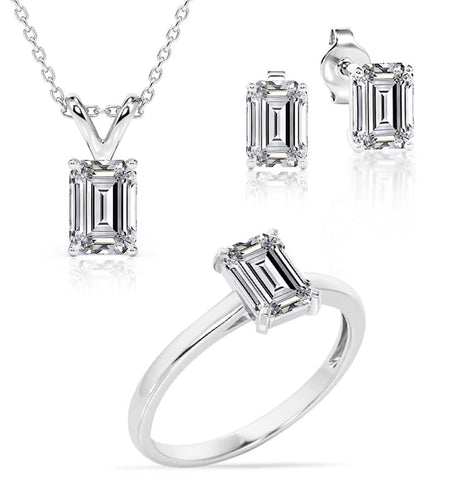 Beautiful Gift Set of 3 Carat Moissanite with Ring, Earrings & Pendant