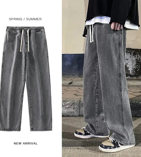 Autumn Korean Fashion Drawstring Y2K Jeans Homme Classic Baggy Straight Wide Leg Pants 2023 New Hip Hop Streetwear Casual Jean